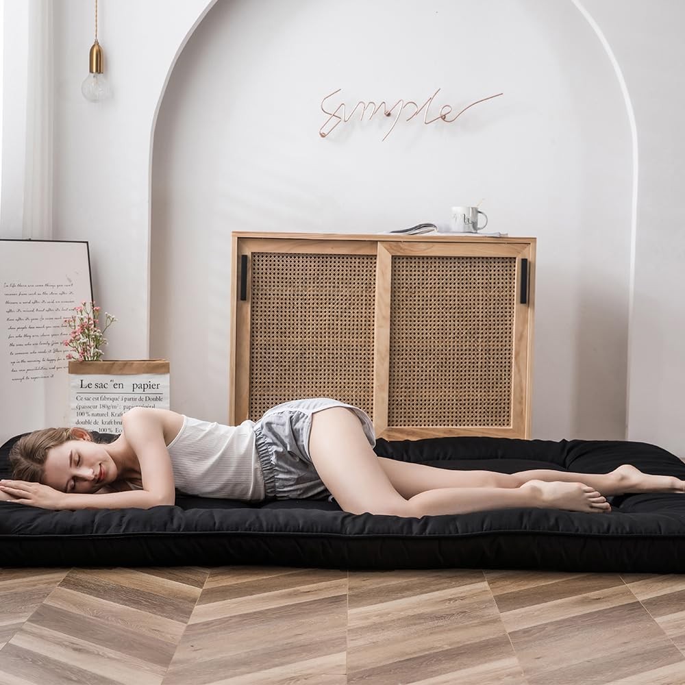 Japanese Floor Mattress Futon Mattress, 4″ Thicken Tatami Mat Sleeping Pad Fo…
