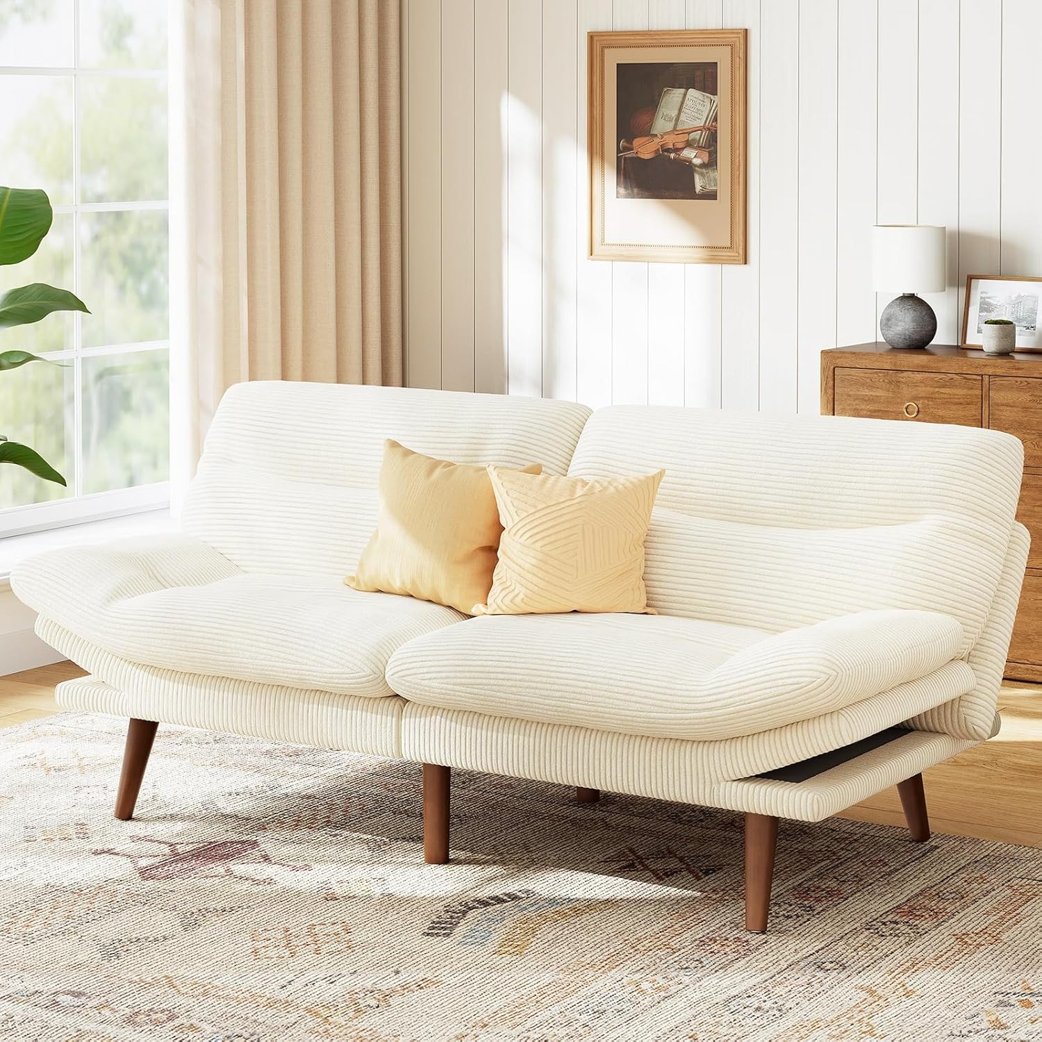 Futon Sofa Bed, Corduroy Futon Couch with Adjustable Barest &