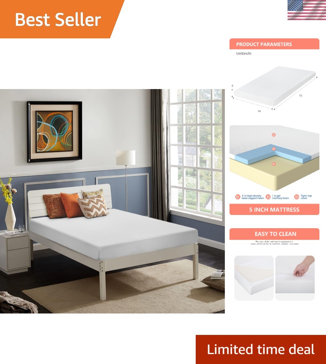 Comfort and Support: 5 Inch Twin Mattress with Pressure Relief & Cooling Foam