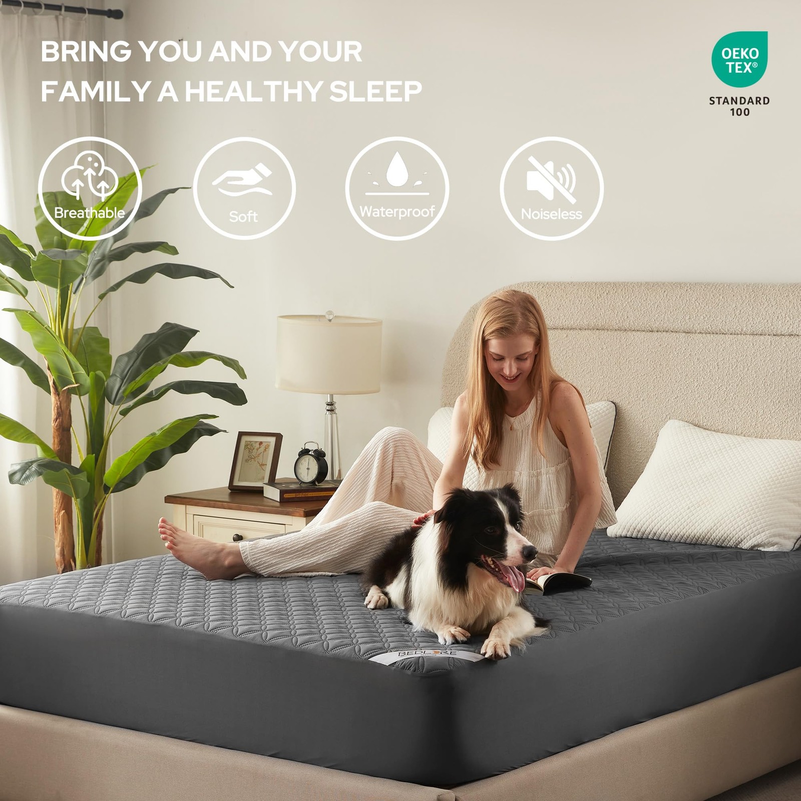 BEDLORE Waterproof Mattress Protector, Noiseless King Size King, Gray