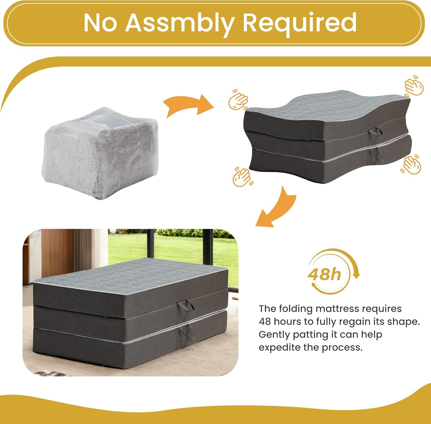 Queen Size Tri-Fold Memory Foam Mattress – 6 Inch Portable Folding Bed