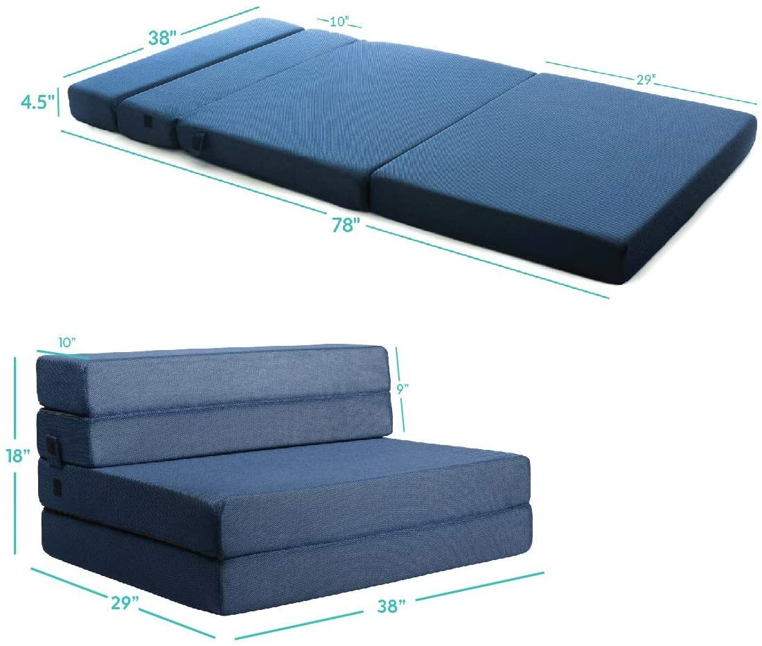 Tri Fold Guests Mattress and Sofa Bed Twin XL Couch Sleeper Convertible Foldable