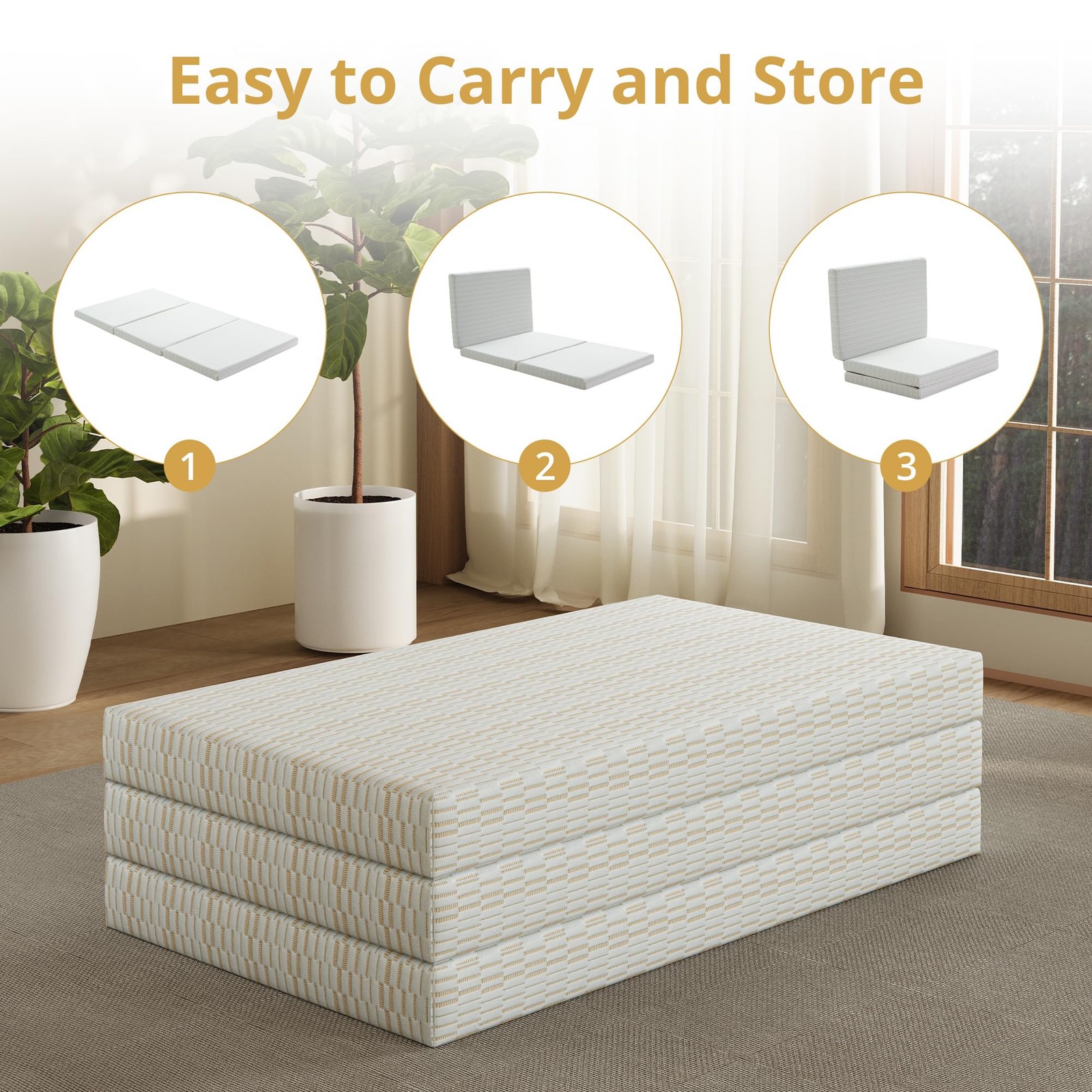 Folding Mattress Single, 3 inch Trifold Memory Foam Mattress Topper, Foldable…