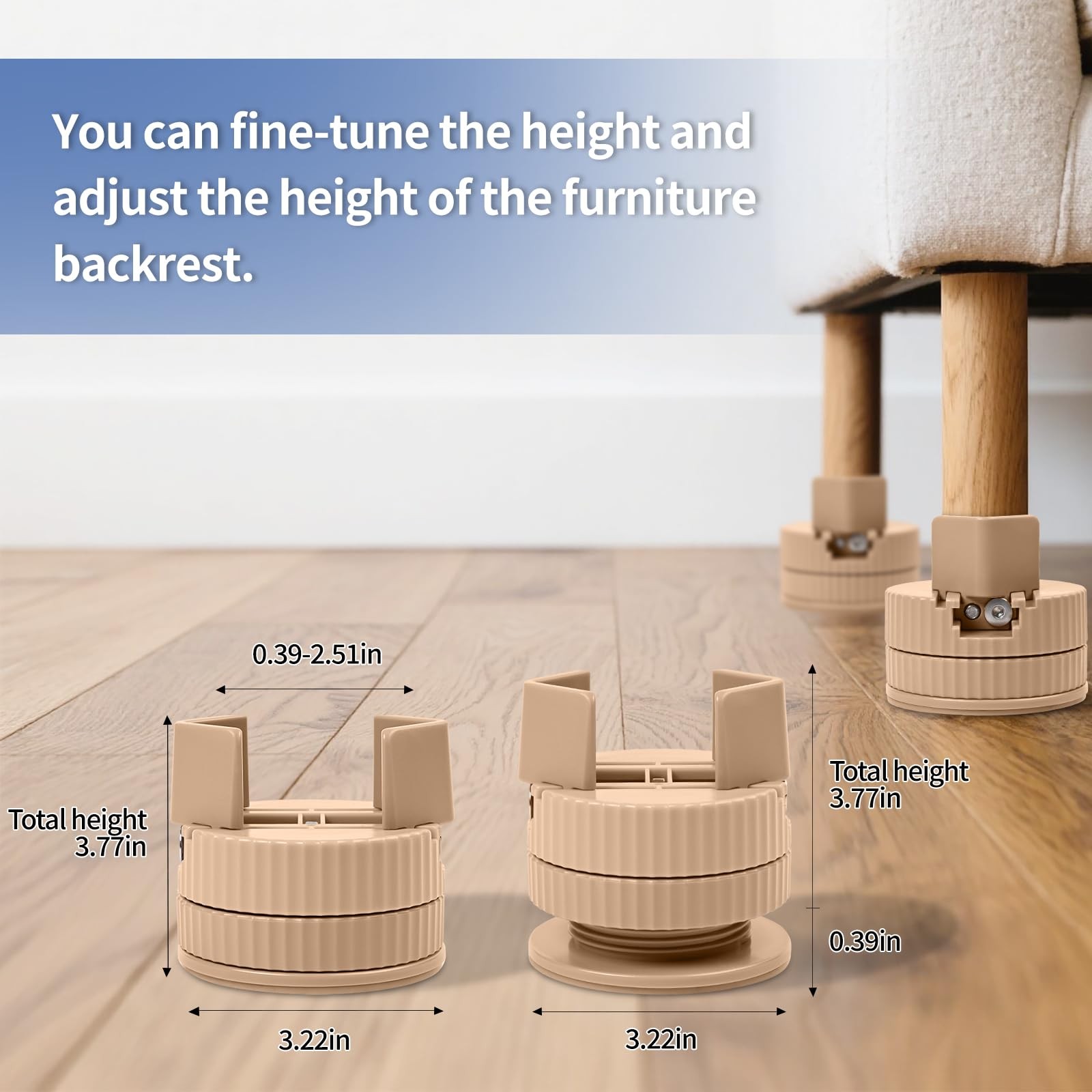 Jedroc Adjustable Bed Risers Furniture – 4 Pack Right Angle, Brown