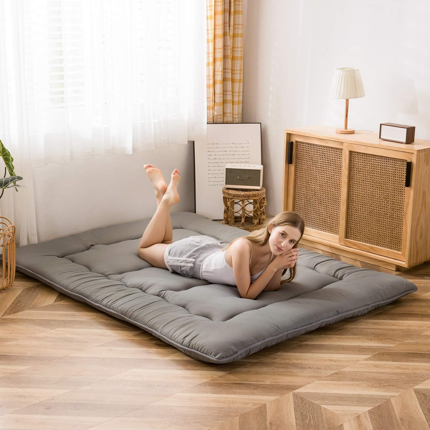 Thick Japanese Futon Mattress – Charcoal Grey King Size Floor Lounger Pad