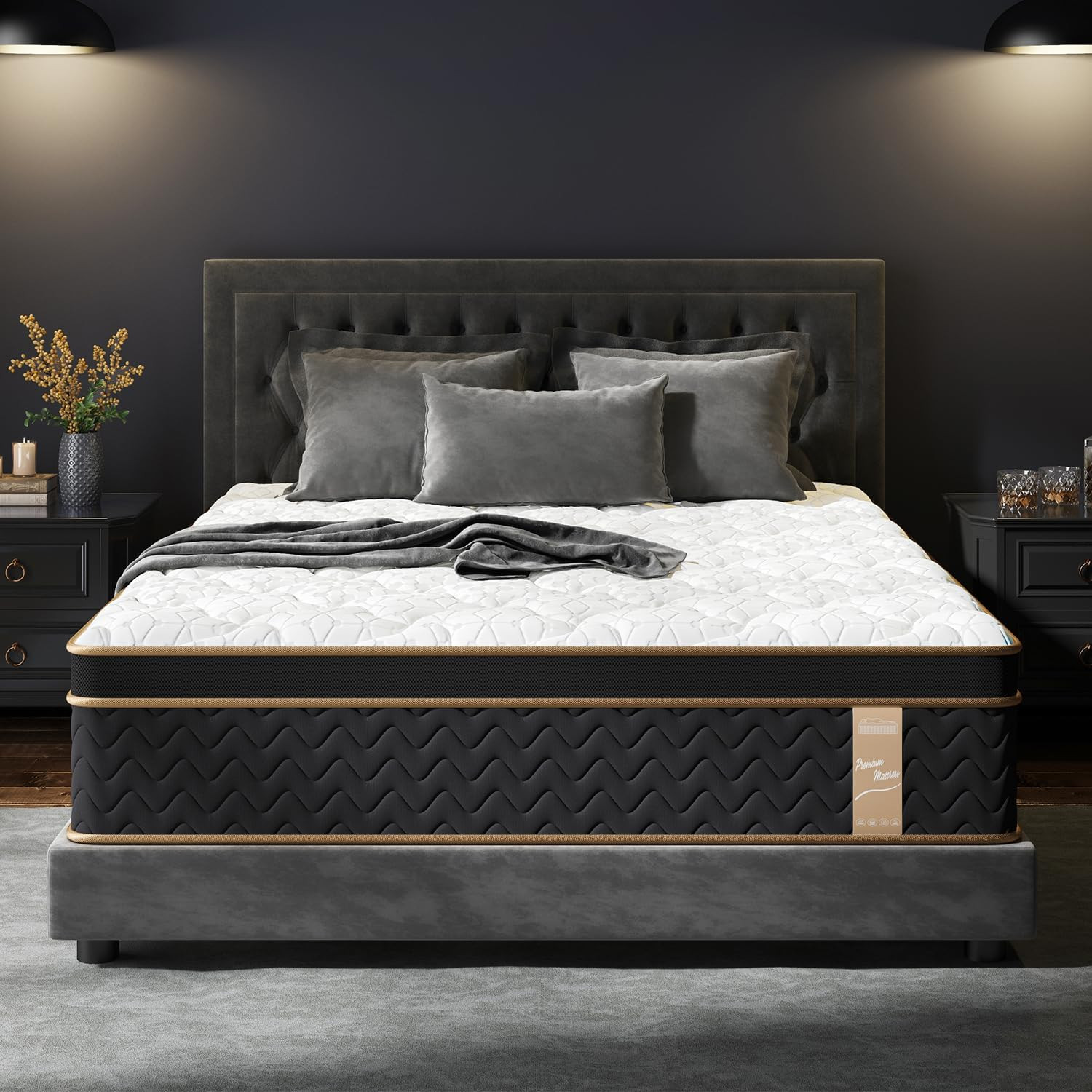 Queen Mattress 12 Inch, Cooling Hybrid Bed in a Box, 7-Zones Individual Pocket S