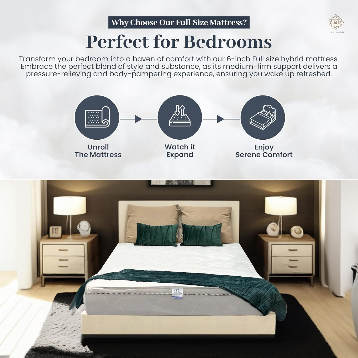 Full Mattress – 6 Inch Cool Comfort Foam & Spring Hybrid Mattress with Breathabl