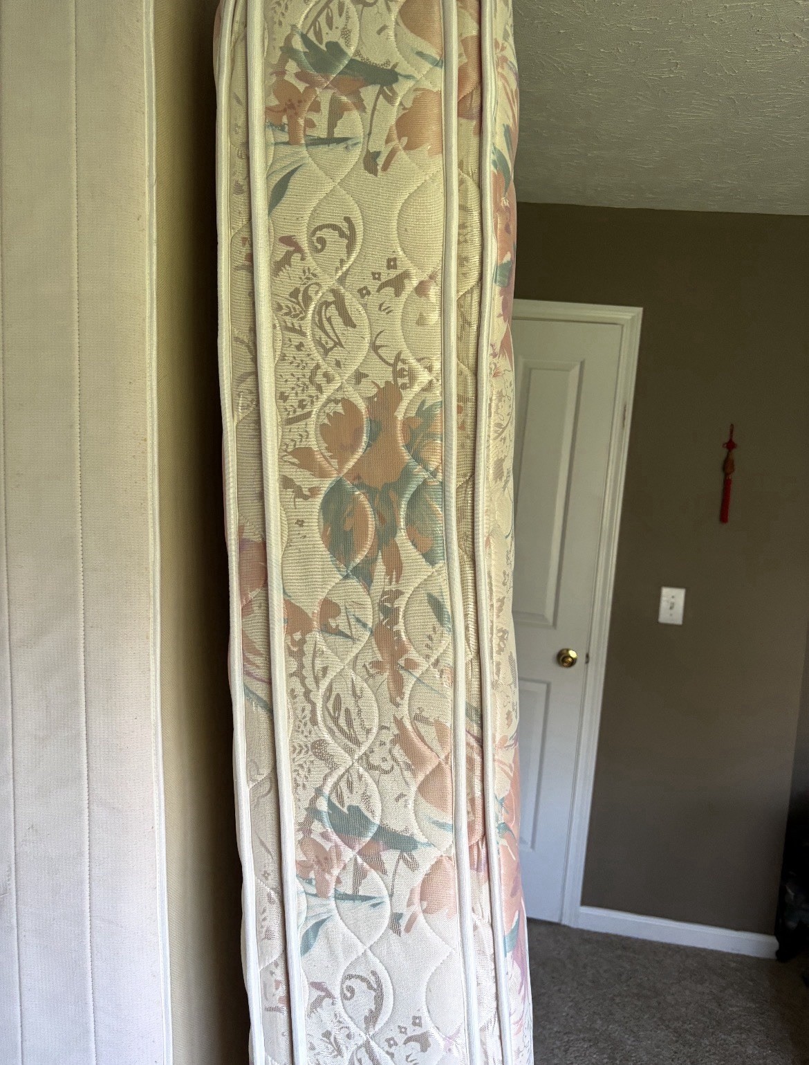 Sealy Queen Firm Open Spring Floral Quilted Fabric Mattress Beige/Pink/Green