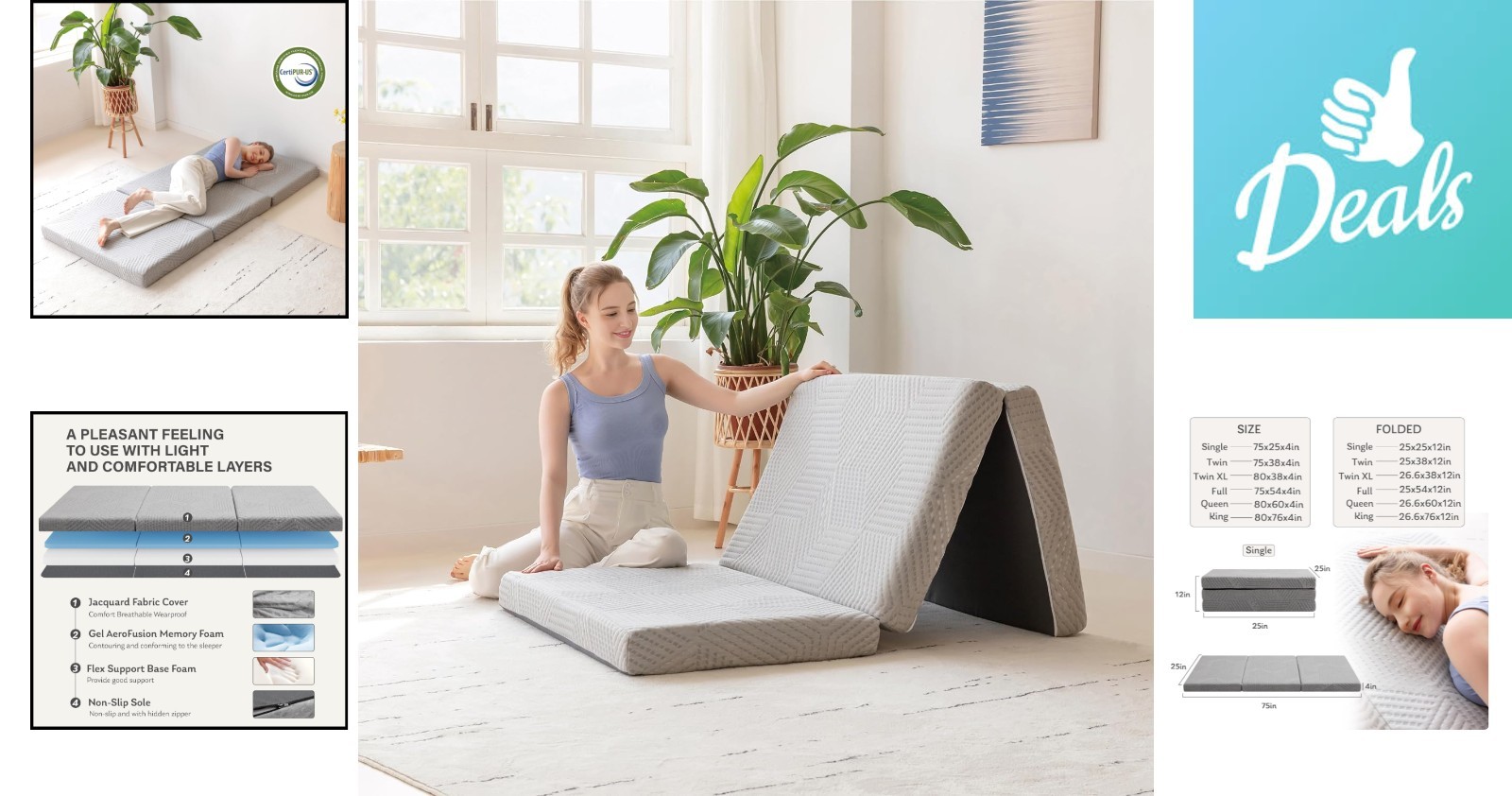 Tri-Fold Memory Foam Mattress Twin Size – 4-inch Comfort for Guests & Outdoors