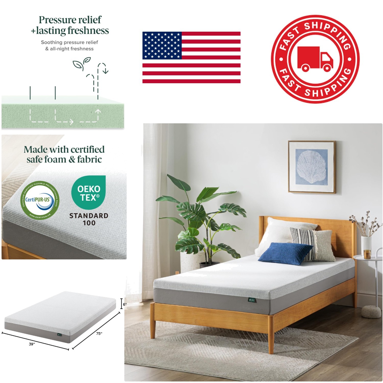 6 Inch Twin Memory Foam Mattress Medium Firm Breathable Eco Friendly Design