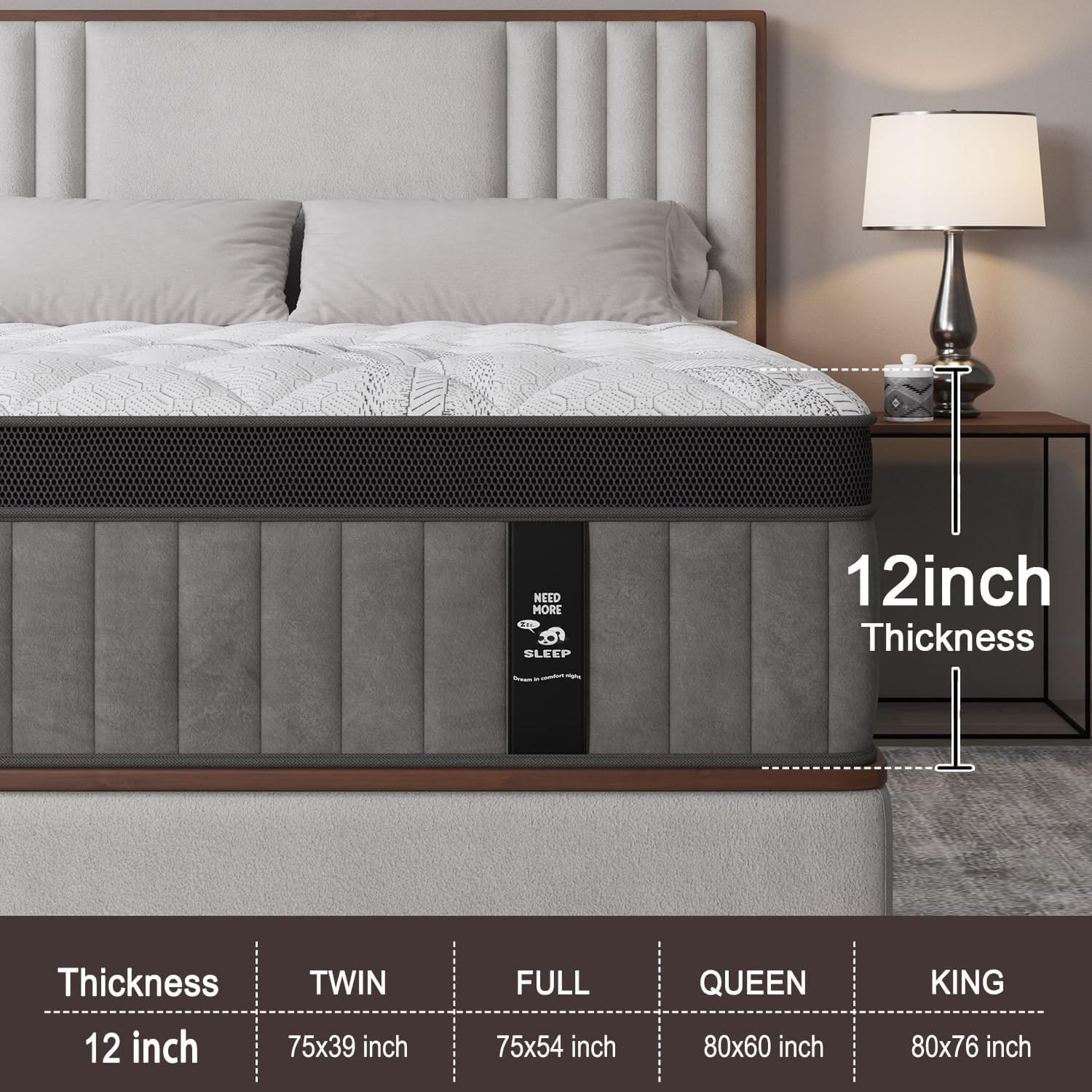 King Size Mattress, 12 Inch King Hybrid Mattress with Medium Firm Gel Memory Foa