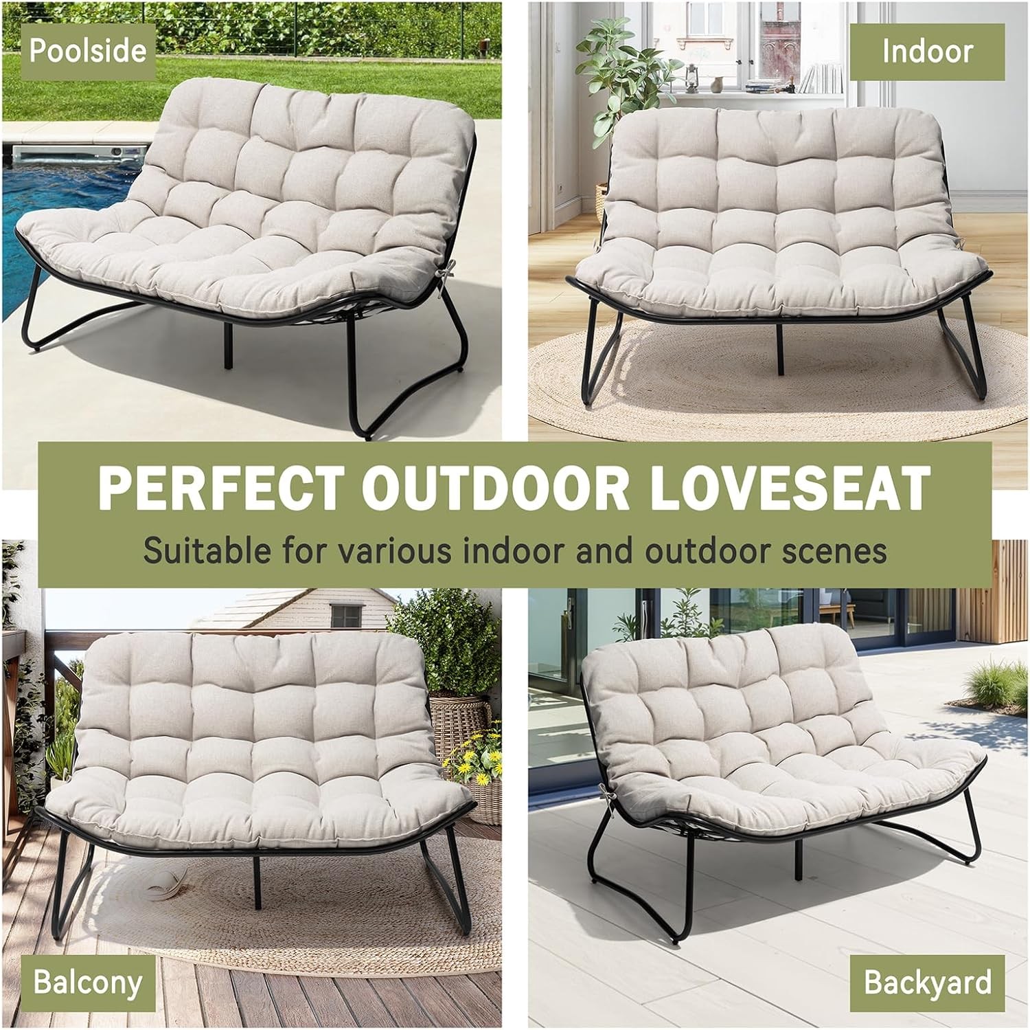 Outdoor Loveseat, 2-Seat Sofa with Soft Cush,