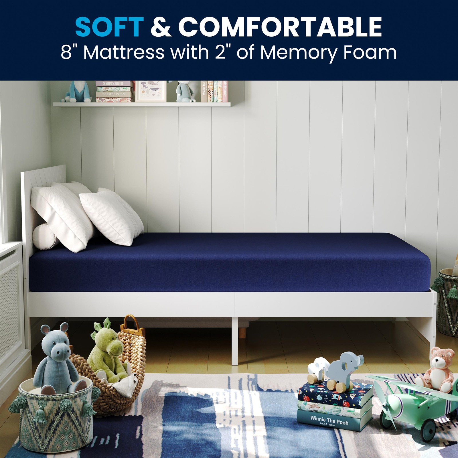 Liquid-Resistant Memory Foam Twin XL Cooling Mattress w/ Zippered Cover in Blue