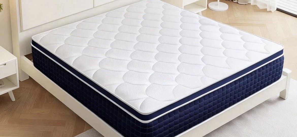 White Blue Geometric Pattern Rectangle Mattress for Adults Bedroom Modern Home