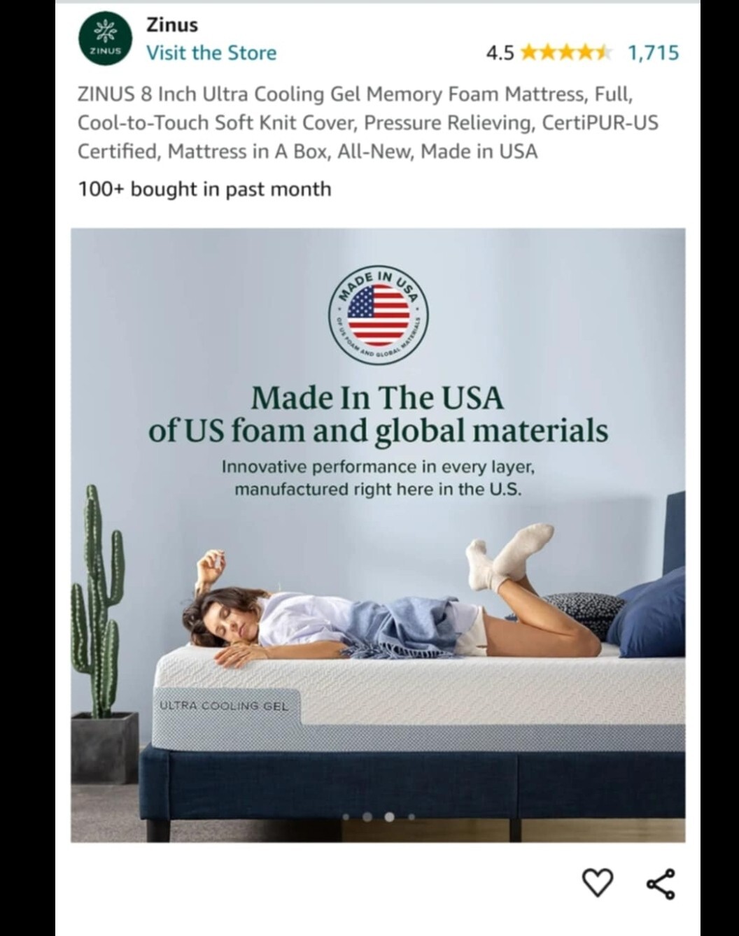 zinus mattress 8 inch mattress