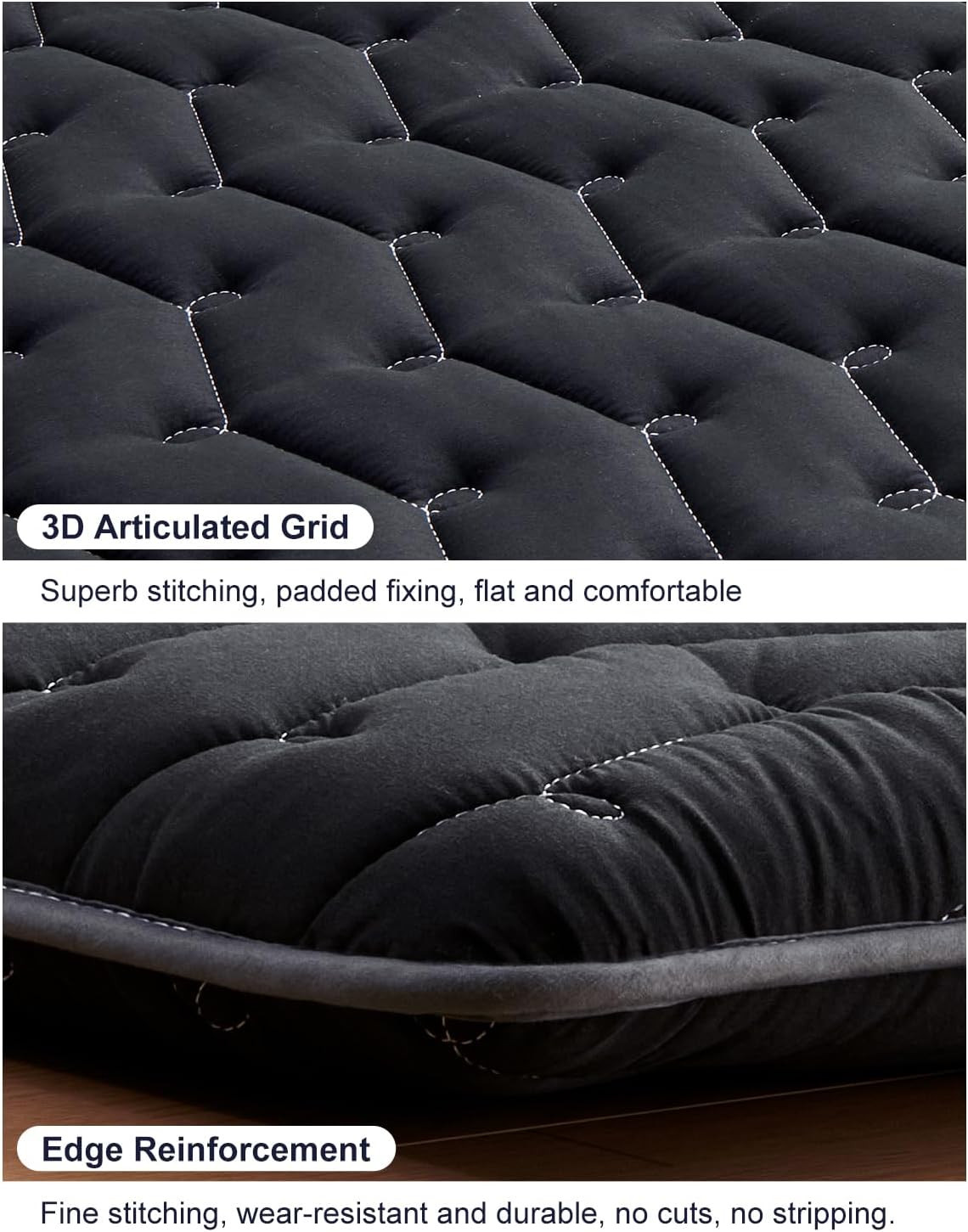 Premium 3.2″ Thick Twin Size Japanese Floor Mattress – Foldable Futon (Black)