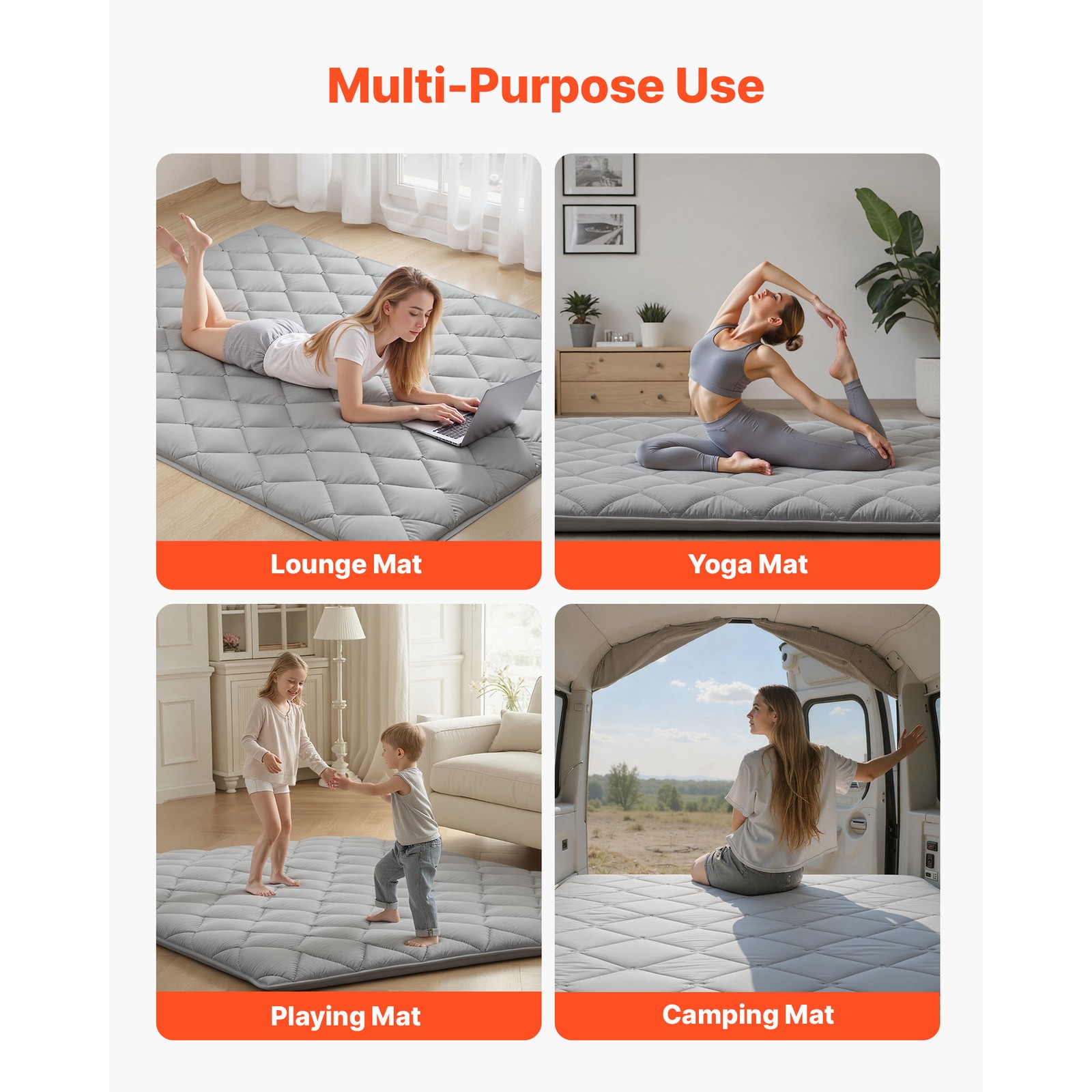 Uimoso Japanese Tatami Mattress Queen Foldable Futon Mat with Storage Bag Gray