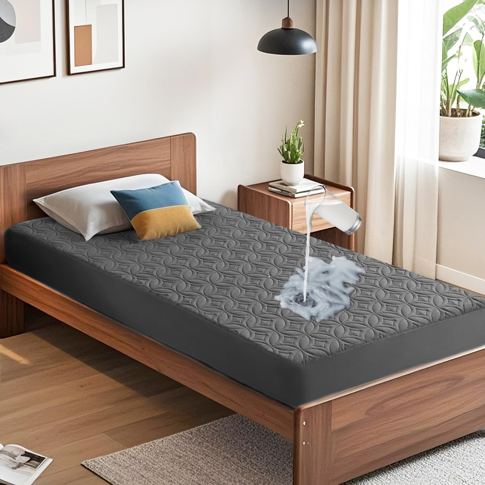 BEDLORE Waterproof Mattress Protector, Twin Size Pad Twin, 1 Gray