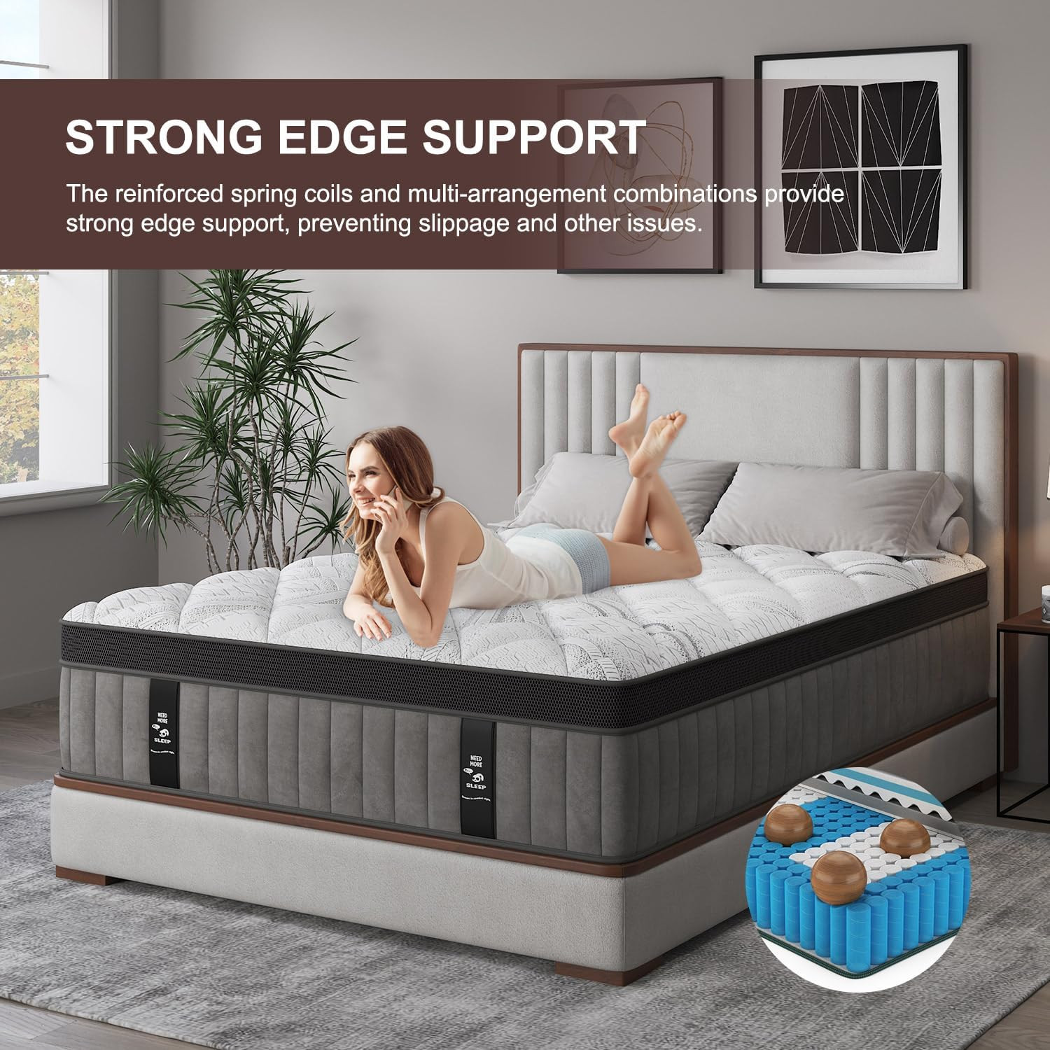 King Size Mattress, 12 Inch King Hybrid Mattress with Medium Firm Gel Memory Foa