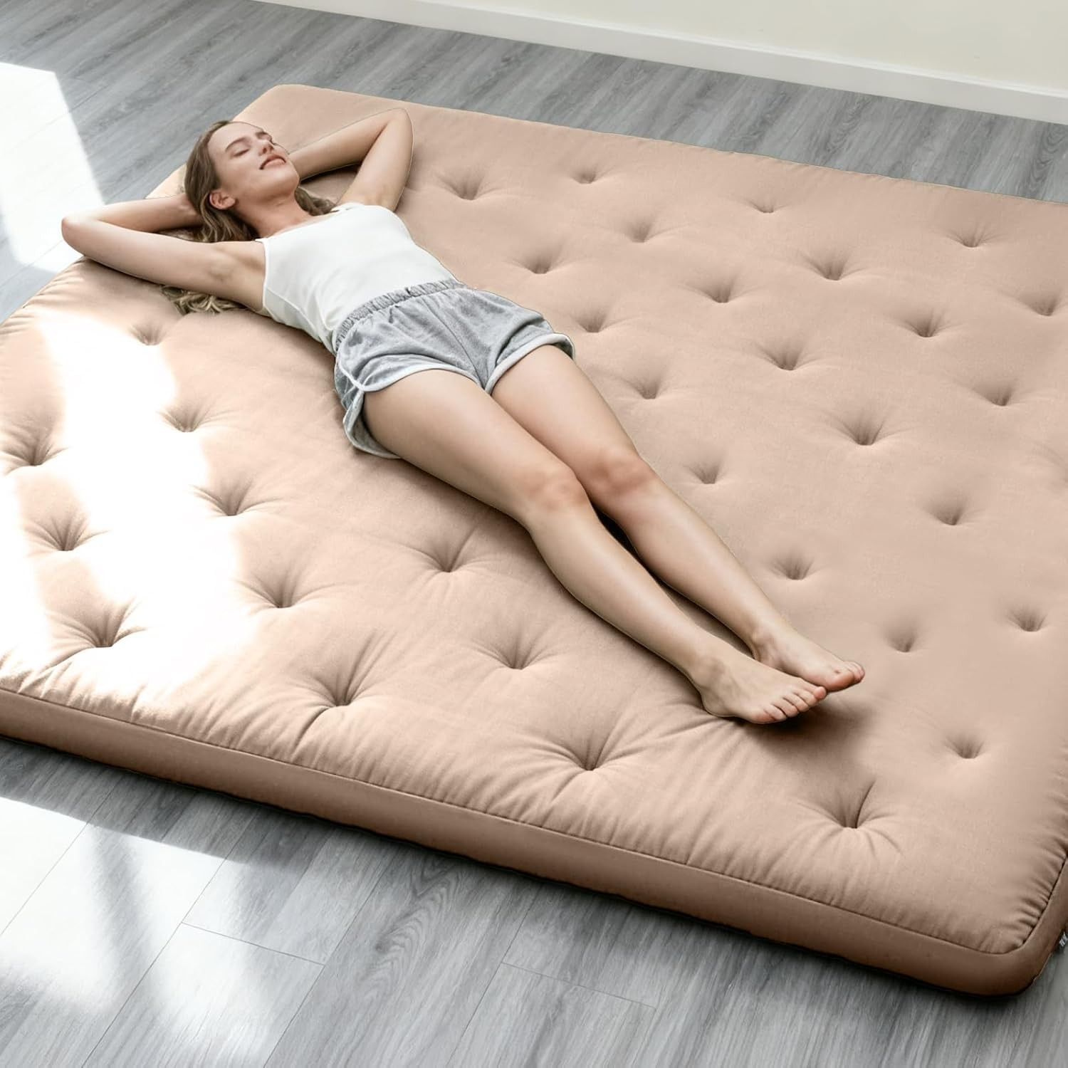 Japanese Floor Futon Mattress Full Size 75″x 54″, 100% Cotton Cover 2.5» Thi…