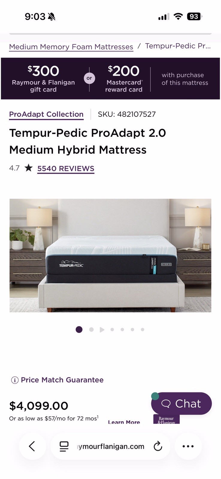 Tempur-Pedic ProAdapt Medium Hybrid KING 2.0 Mattress MSRP: $4099