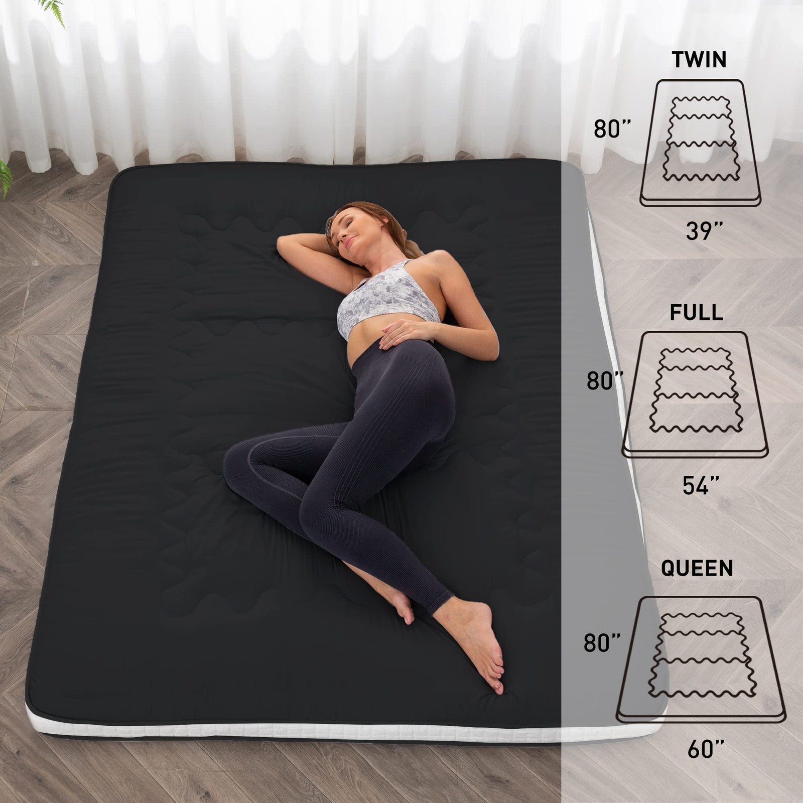 Japanese Floor Futon Mattress Extra Thick Folding Roll Up Bed Topper Mat for …