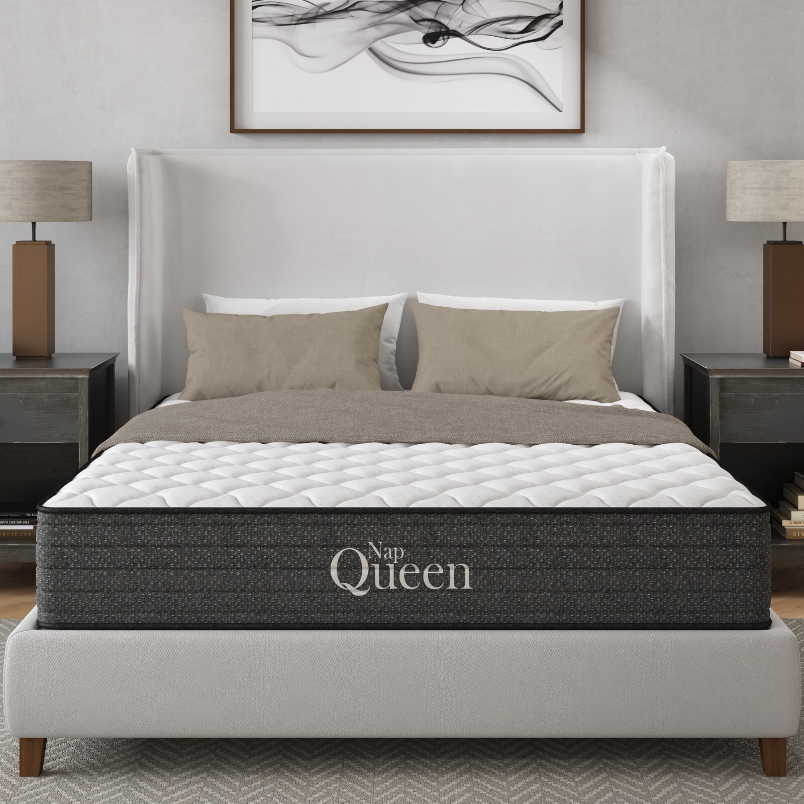 Grey+White，Queen Victoria 12 Inch Twin Cooling Gel Hybrid Mattres