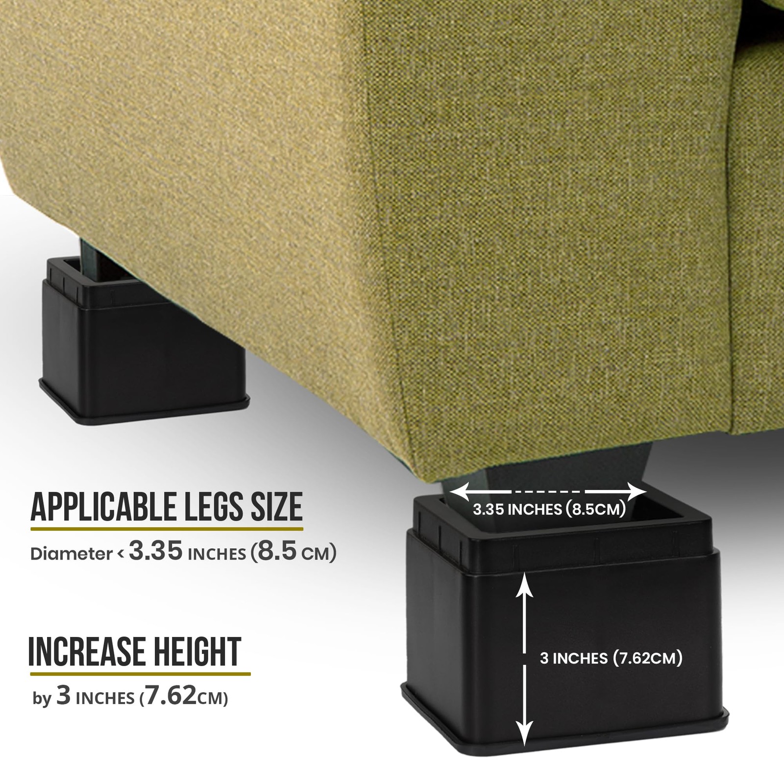 Utopia Bedding Bed Risers 3 Inch – Pack of 8 – 3 (Pack 8), Black