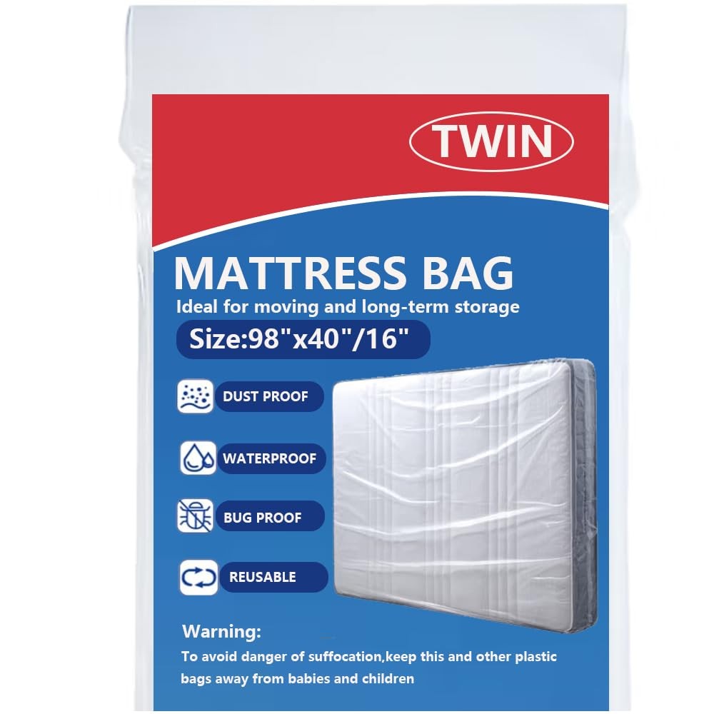 Plastic Mattress Bag for Moving Storage, Protector Cover Twin, Clear