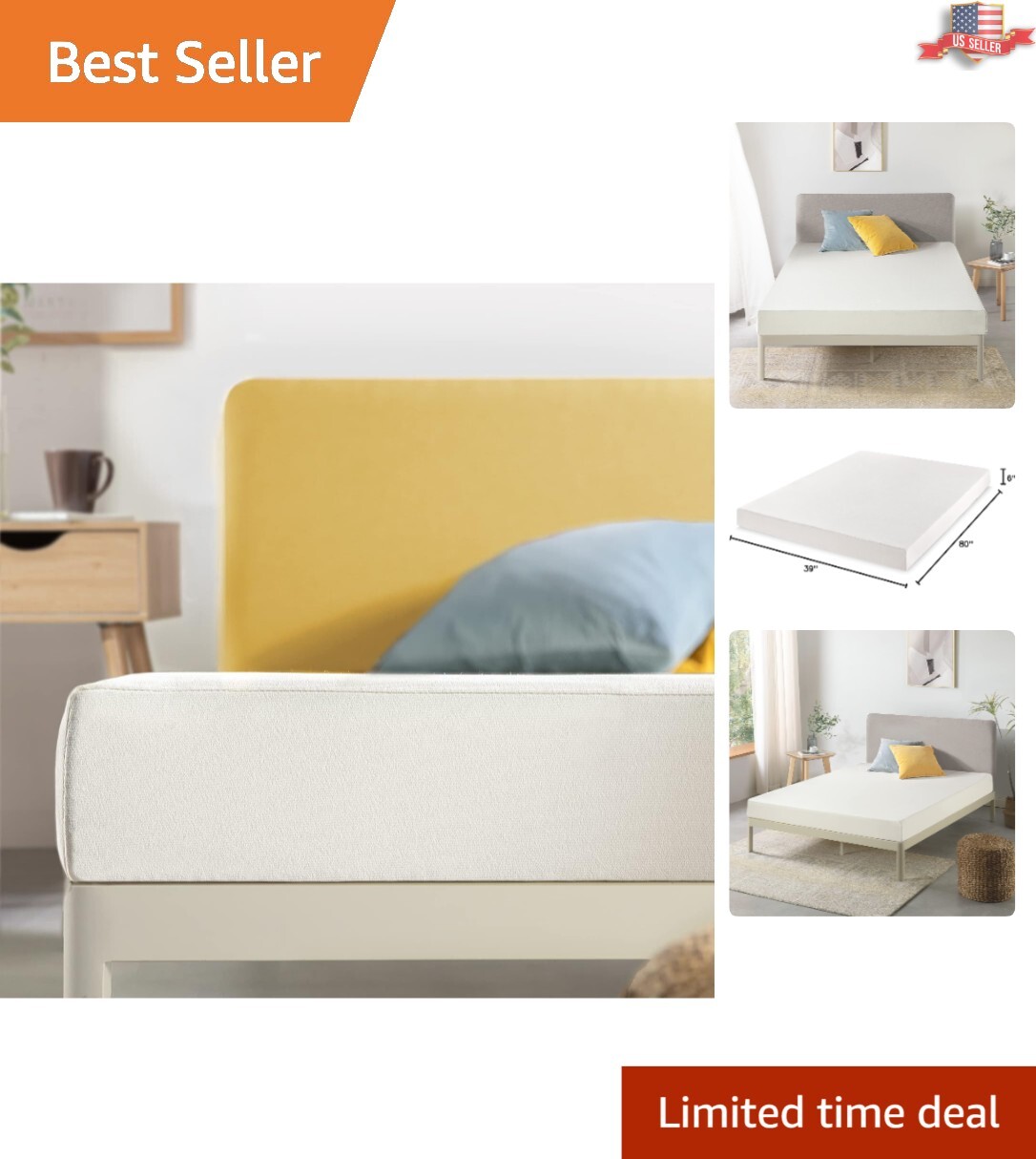 Memory Foam Twin XL Mattress 6-Inch with Green Tea Infusion – Comfort & Support