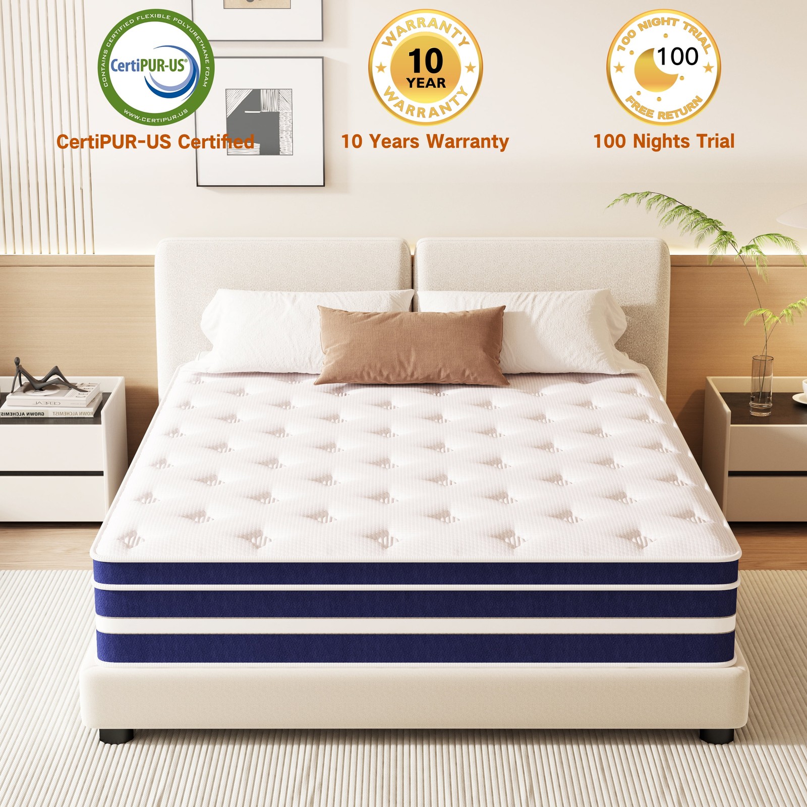12 Inch Queen Mattress, Memory Foam & Spring Hybrid Medium Comfort