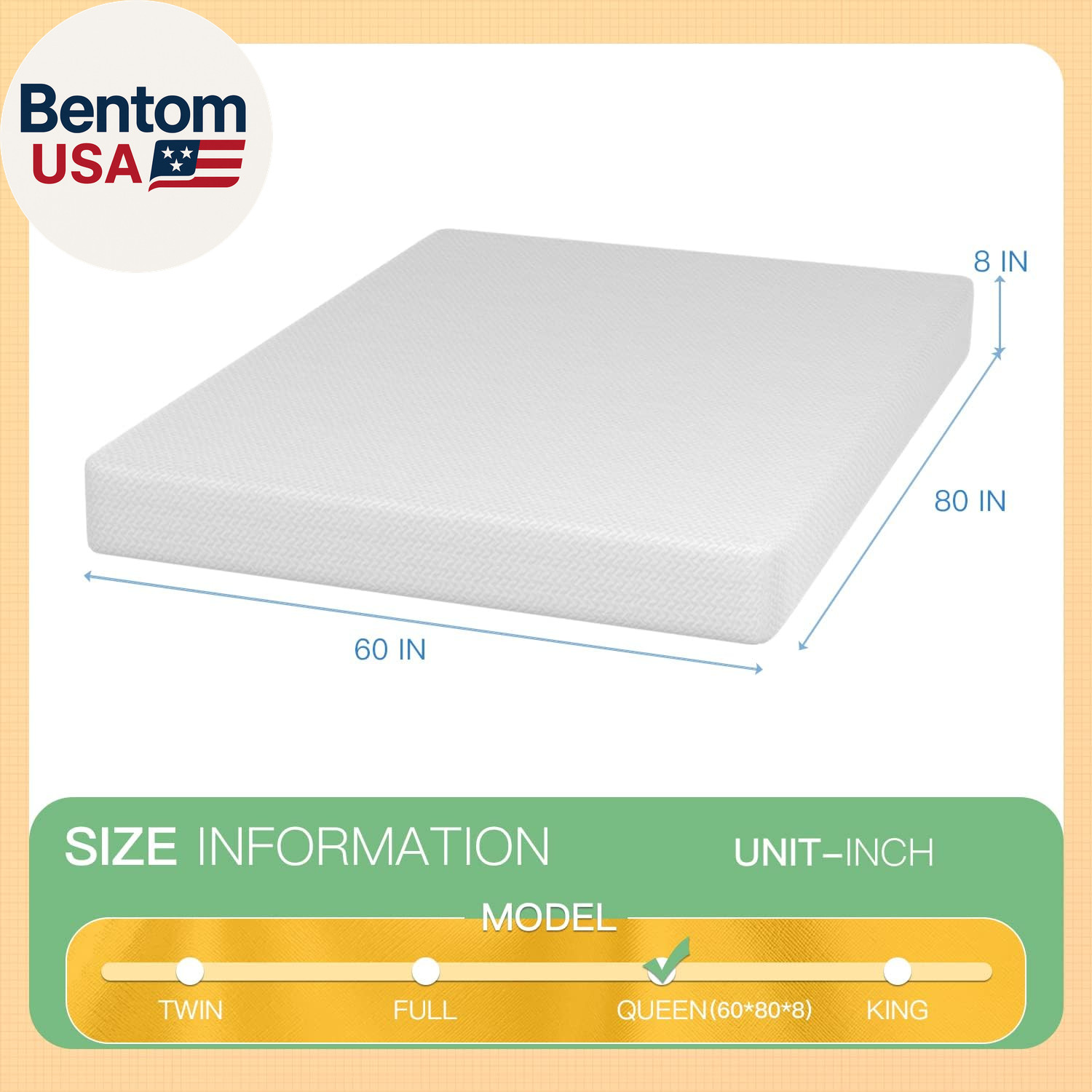8 Inch Queen Memory Foam Mattress Cooling Gel Green Tea Infused Mattress,Fibergl
