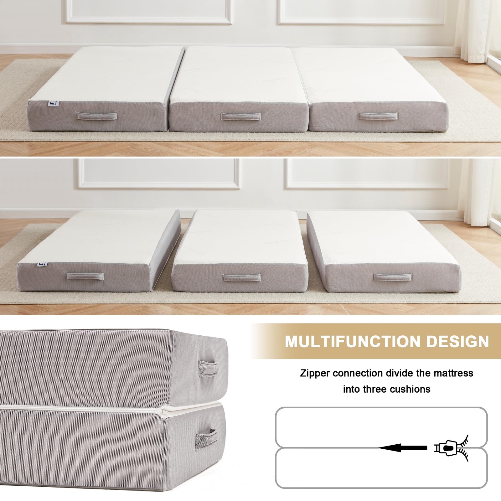 Lazyzizi Folding Mattress, 6 Inch Memory Foam Tri-fold Mattress with Breathab…
