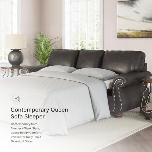 Signature Design by Ashley Chatterton Rustic Faux Leather Queen Sofa Grey