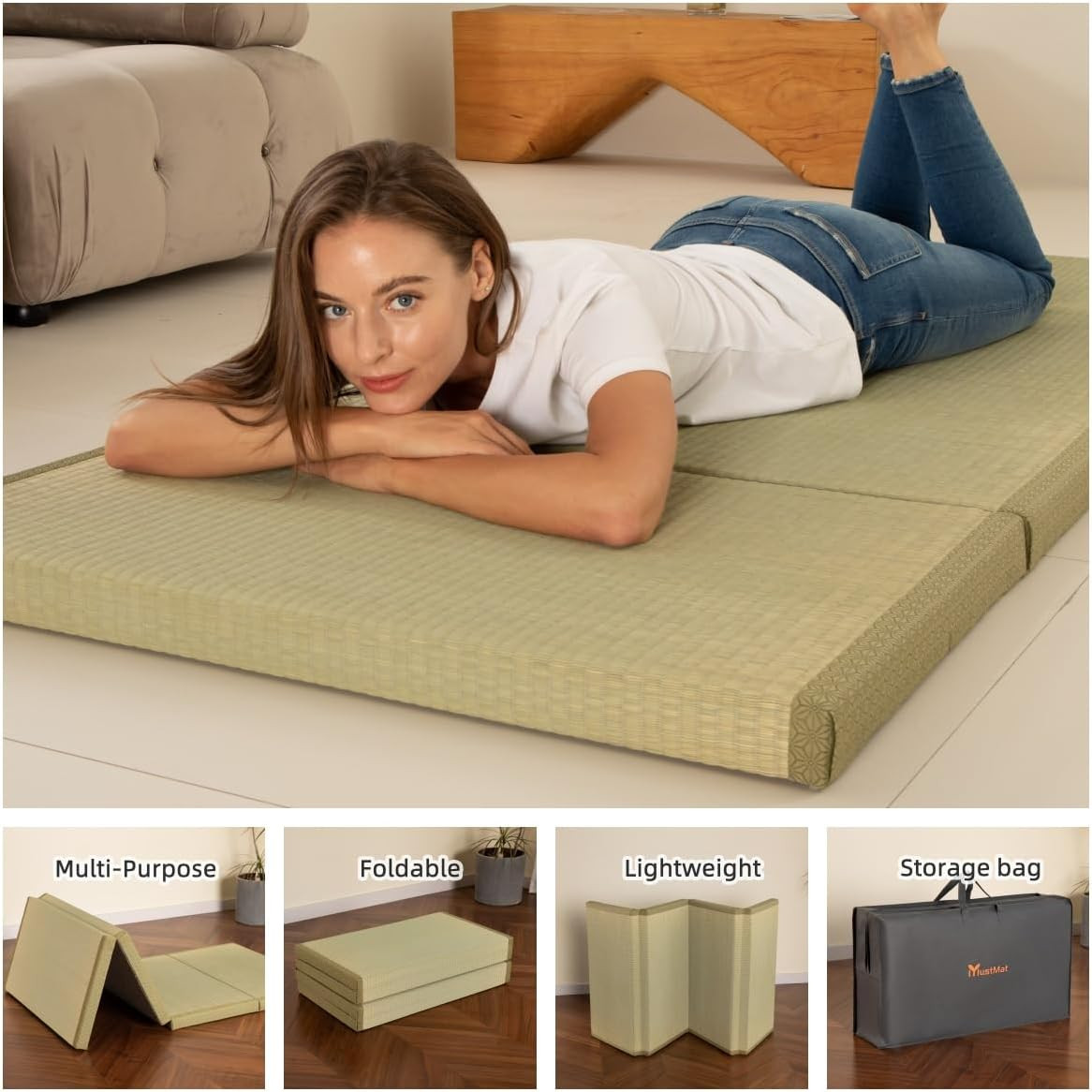 Thick Japanese Tatami Mat Twin Floor Mattress 35.4″ x 78.7″ x 1.8