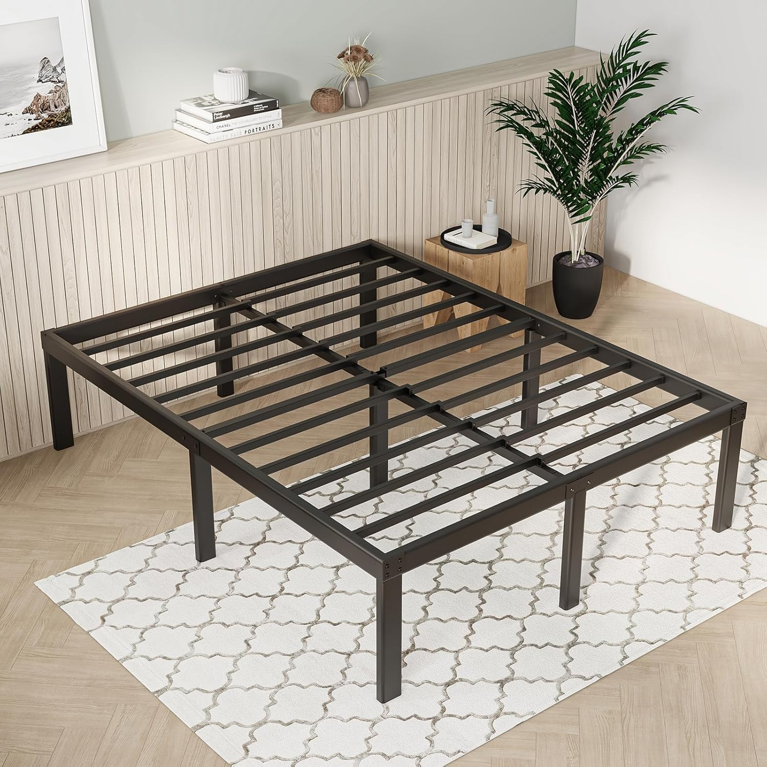 Queen Mattress & Bed Frame Set – 12″ Hybrid Foam & 14″ Metal Frame with Storage