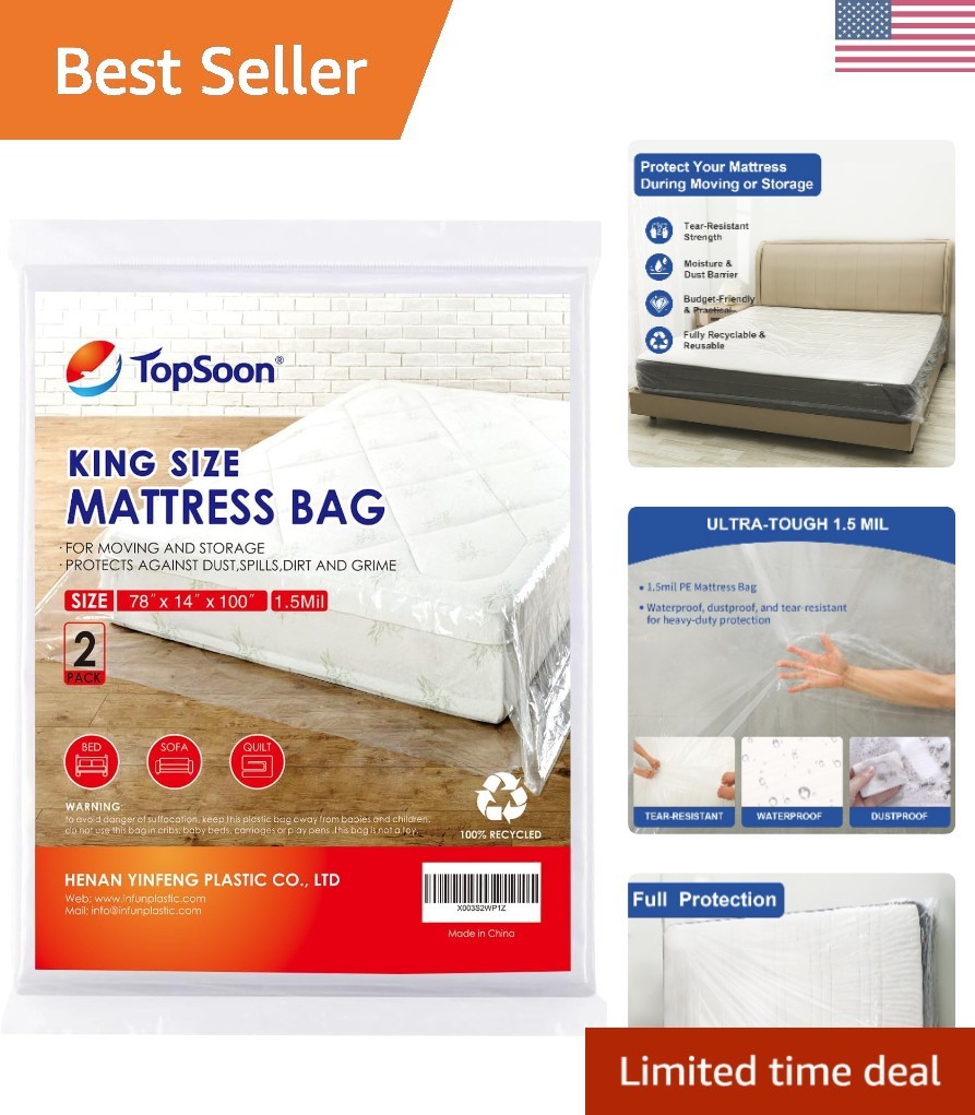 Clear Mattress Disposal Bags – 2 Pack for King Size | Heavy-Duty Design
