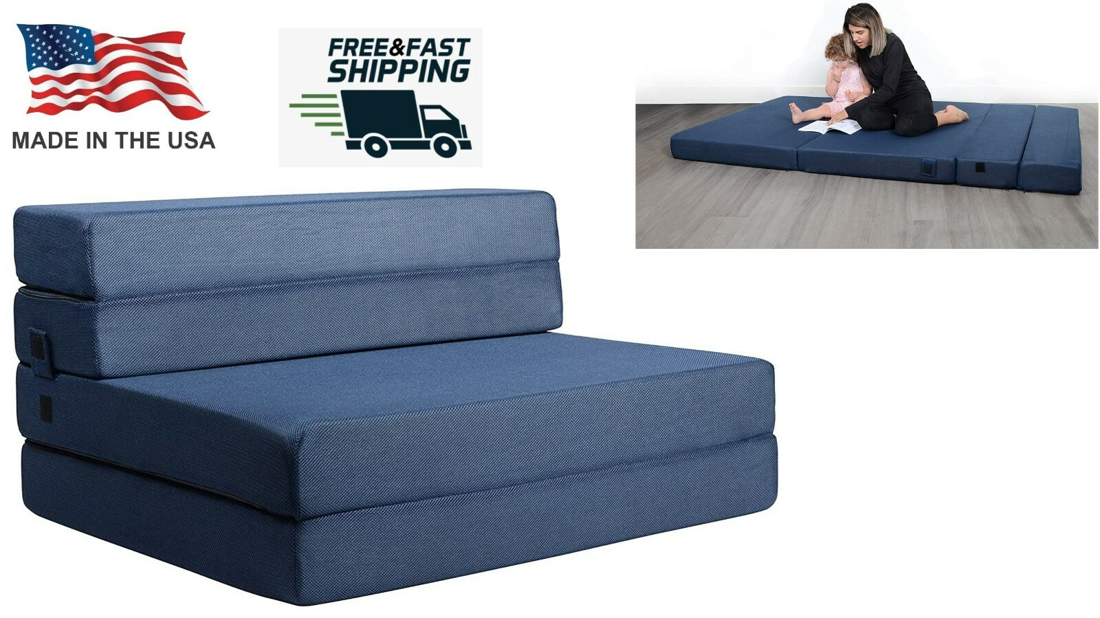 Tri Fold Guests Mattress and Sofa Bed Twin XL Couch Sleeper Convertible Foldable