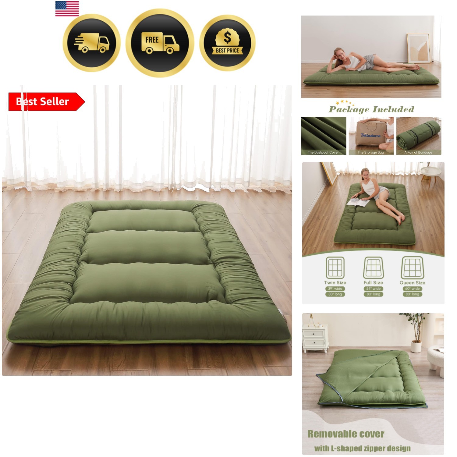 Japanese Floor Mattress, Futon Mattress with Portable Storage Bag and Washabl…