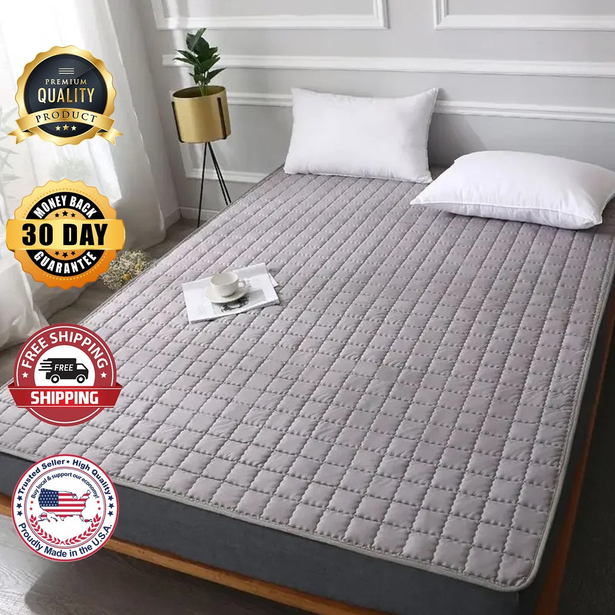 Queen Size Mattress Topper, 1200 GSM Cooling Cushion, Mattress Pad for Back Pain