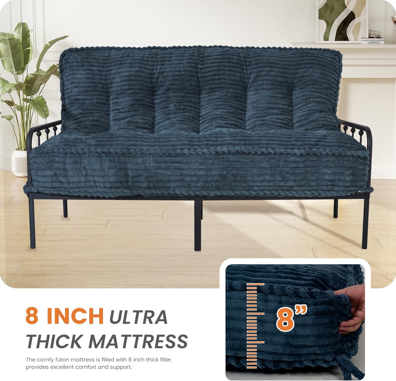 8” Futon Mattr Full Size 54” x 80”, Futon Sofa Couch Bed with Twisted