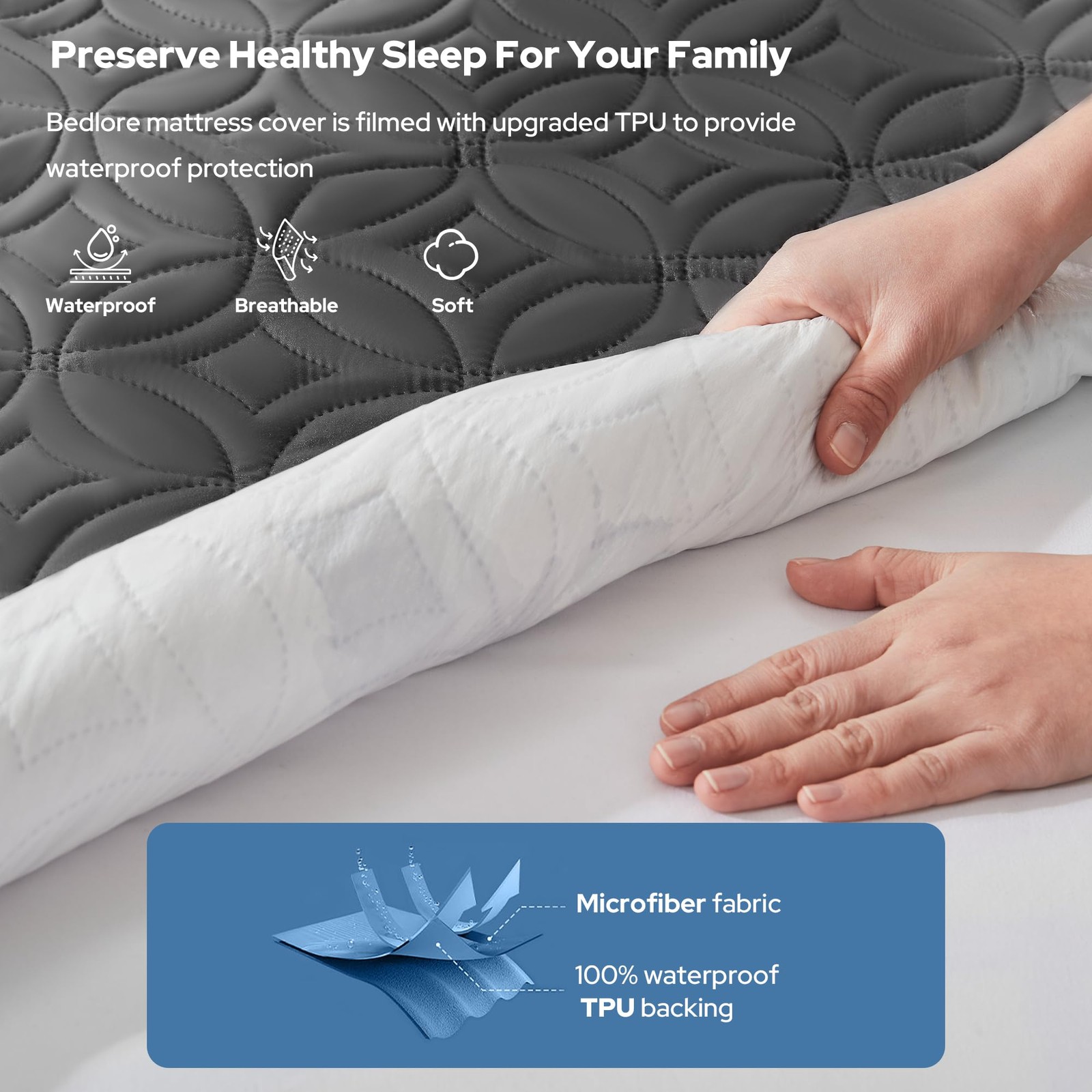 BEDLORE Waterproof Mattress Protector, Queen Size Pad Queen, 1 Gray