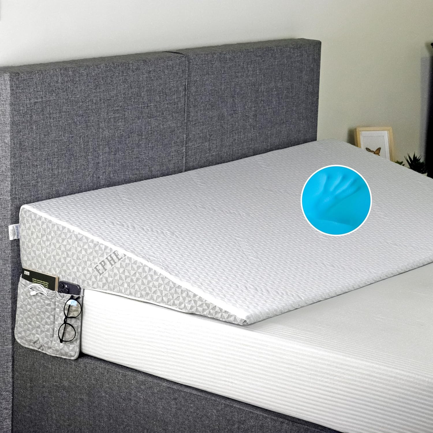 King Size Under Mattress Wedge for Acid Reflux with Memory Foam & Pockets