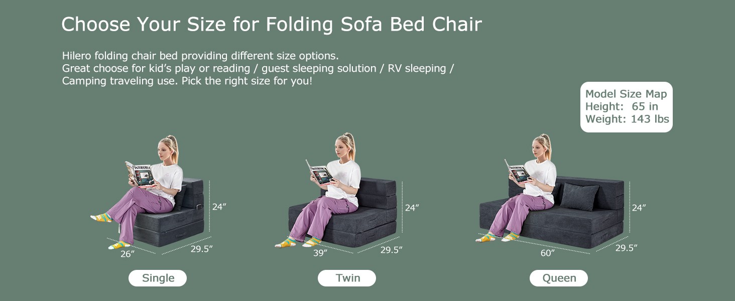 Folding Sofa Bed, 4 in 1 Convertible Sleeper Chair with Pillow, Single