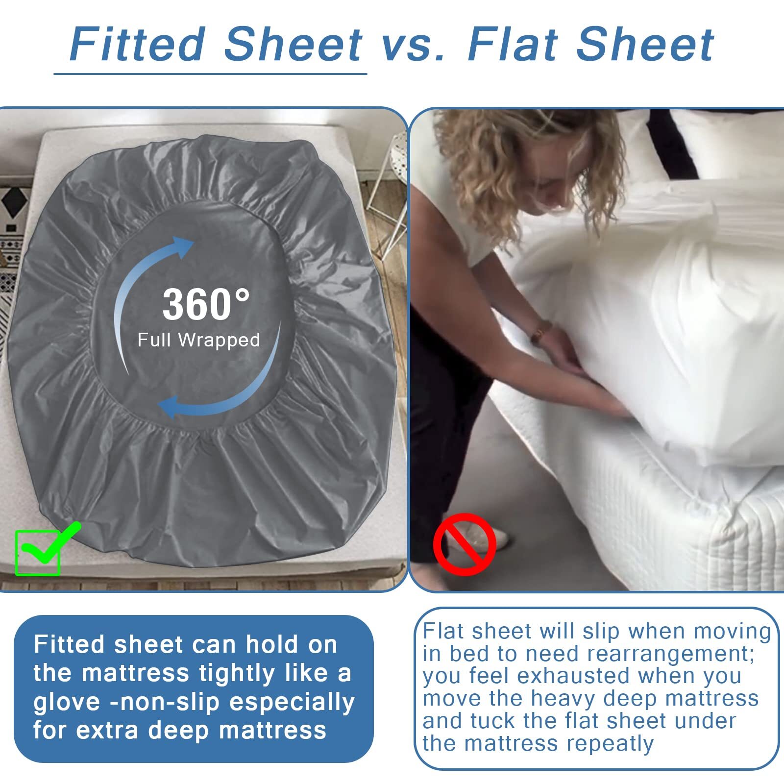 Gray Twin XL Fitted Sheet Deep Pocket for 18-21 Inch Mattress Extra Soft