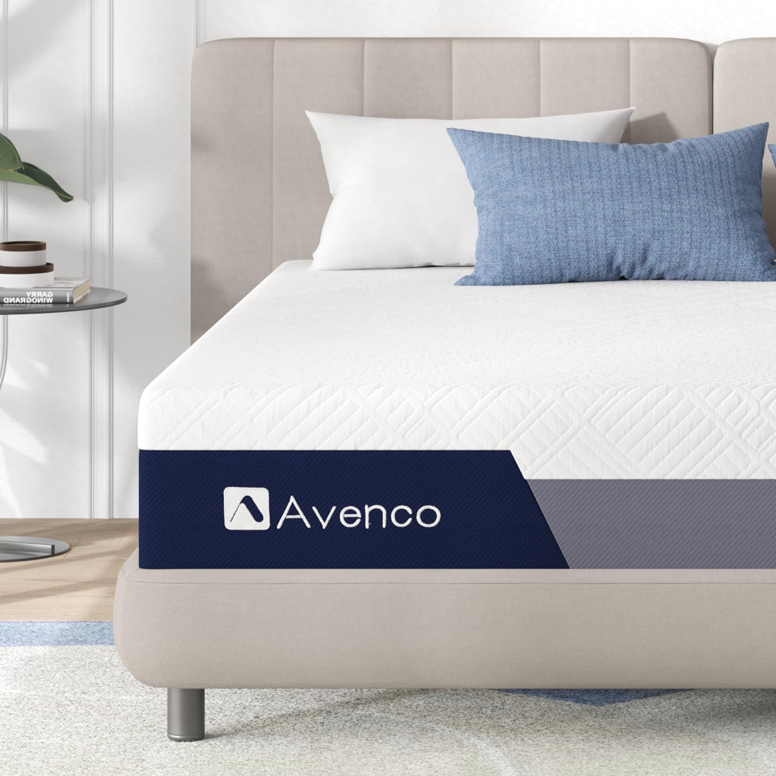 AVENCO QUEEN MEMORY FOAM MATTRESS, 12 INCH MEDIUM FIRM MATTRESS – WHITE/GRAY