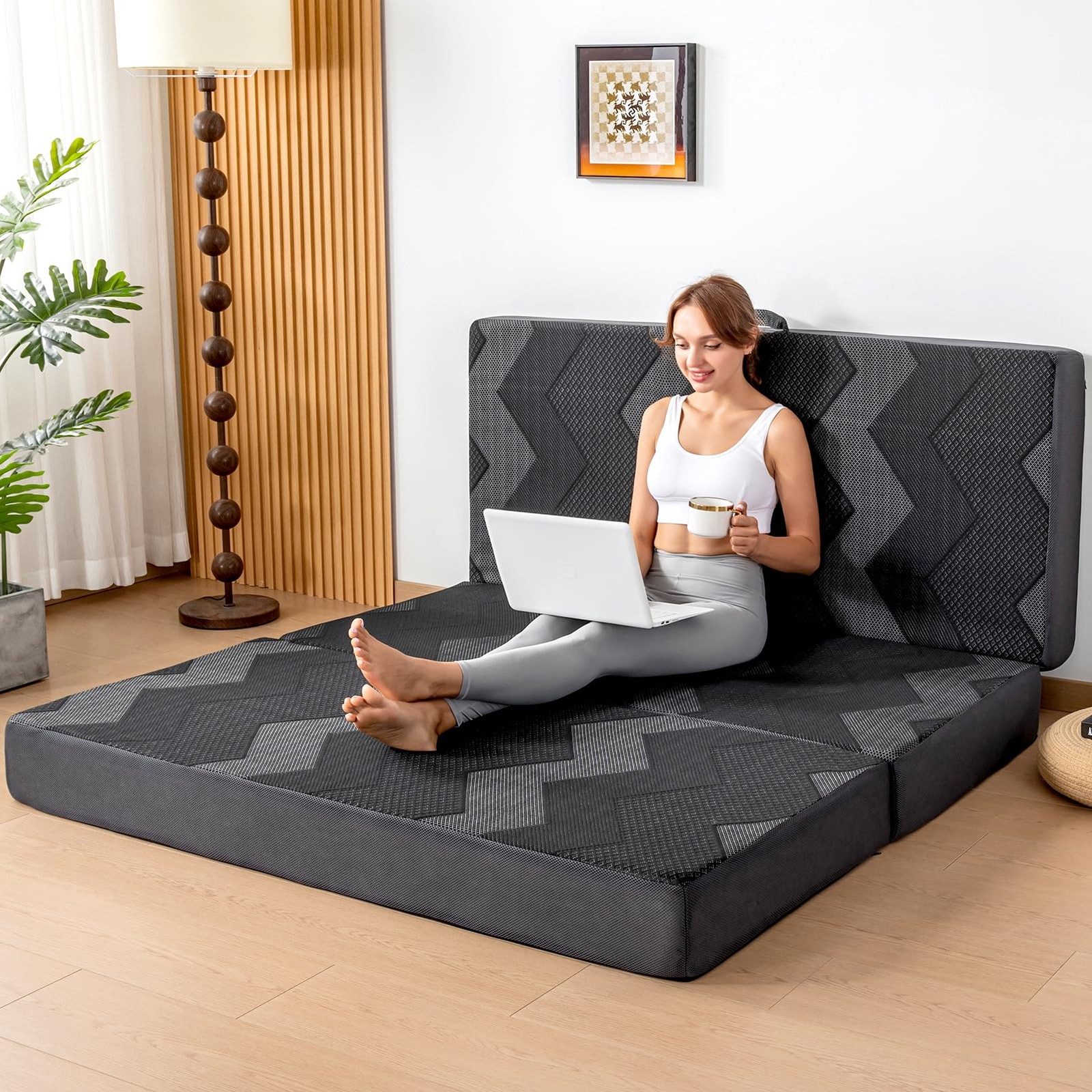 Foldable Mattress Queen – Memory Foam 6 inch Trifold Mattress for Camping, wi…