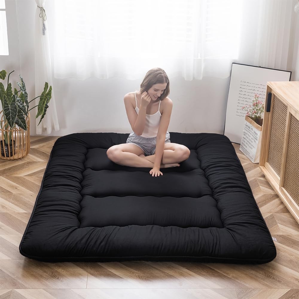 Japanese Floor Mattress Futon Mattress, 4″ Thicken Tatami Mat Sleeping Pad Fo…