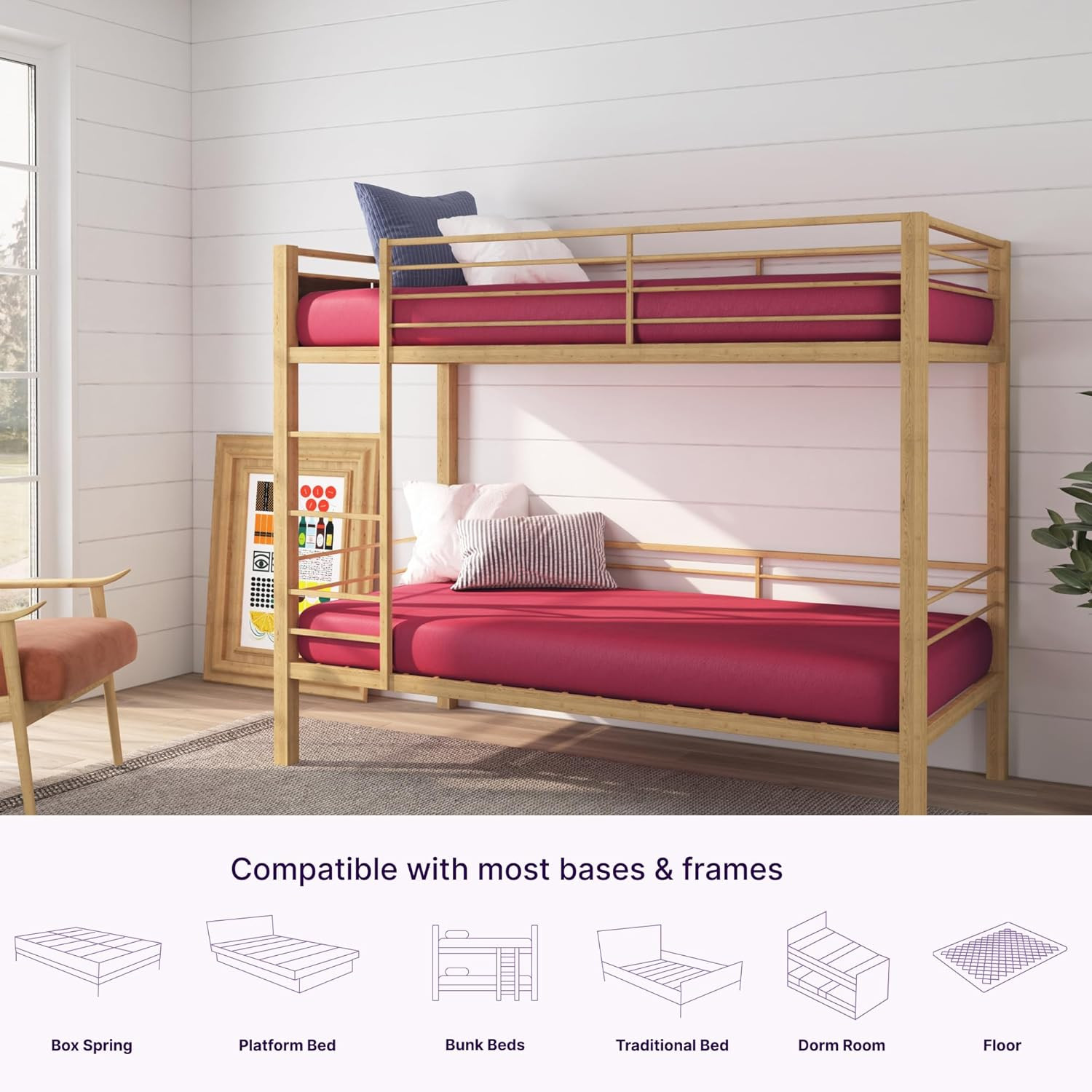 5″ Twin Memory Foam Mattress, Medium Feel, CertiPUR-US, Pink Bed in a Box