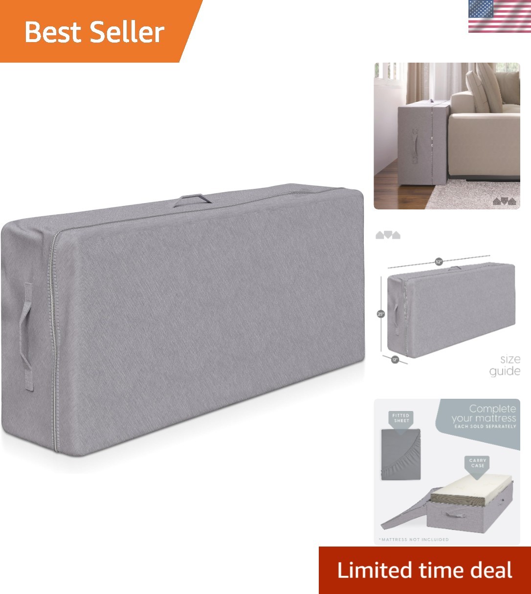 Durable Zippered Carry Case for Full Size 4″ Tri-Fold Mattress – Travel Ready